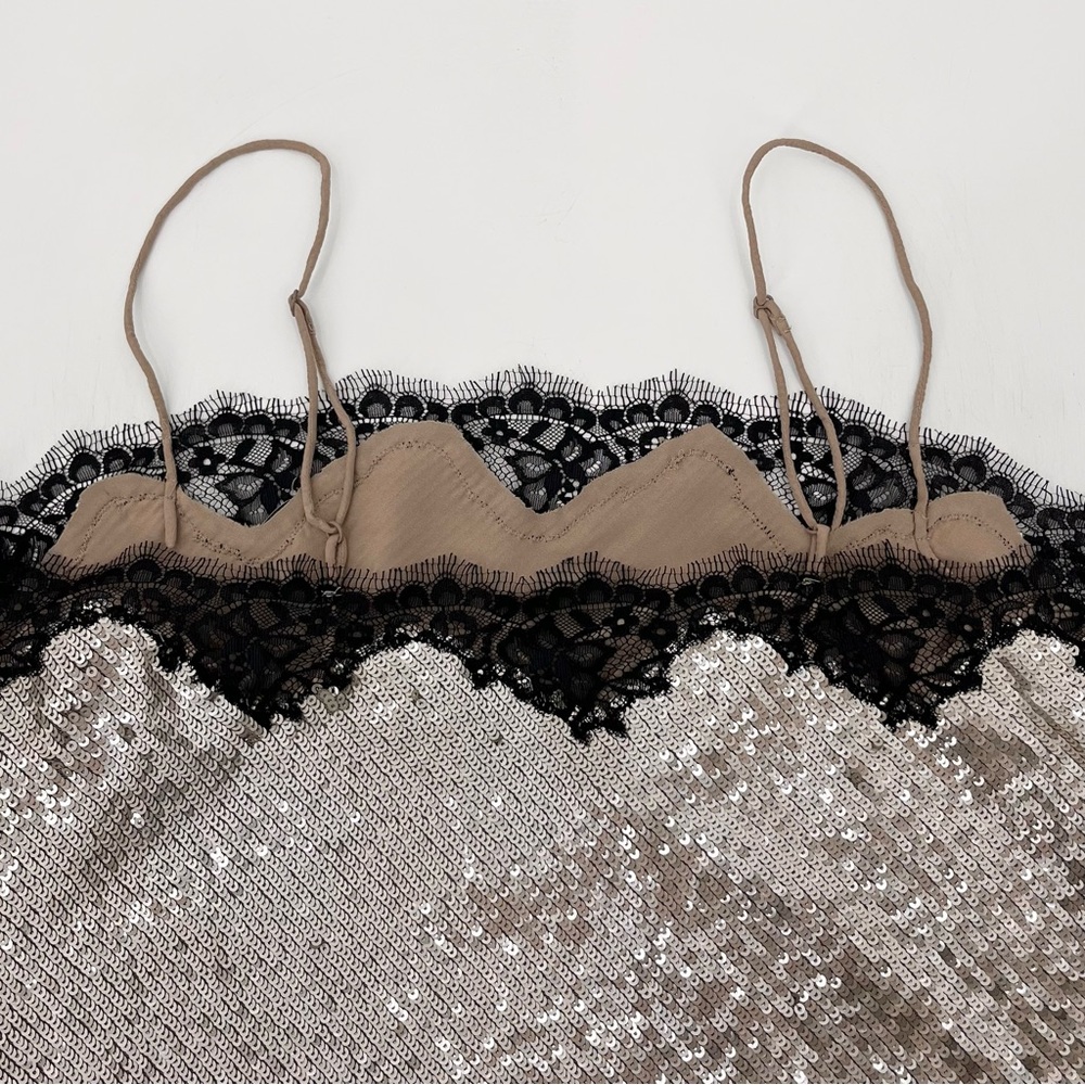 J. Crew Champagne Sequin Camisole with Black Lace Trim - Picture 7 of 12